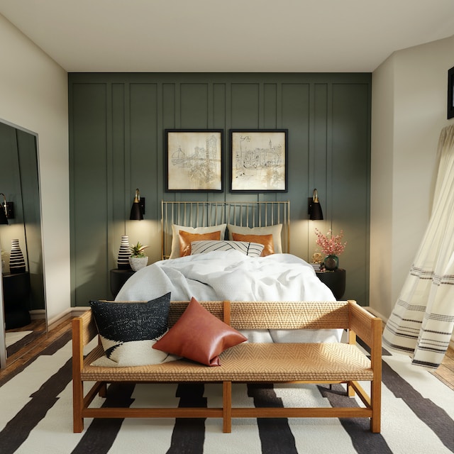 Ein schönes Schlafzimmer lässt sich gut mit Texturen, Farben und Beleuchtung einrichten.